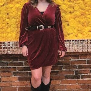 Nine West Pink Velvet Longsleeve Faux Wrap Dress Medium